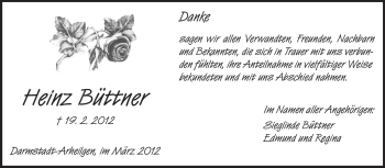 Traueranzeige von Heinz Büttner von Echo-Zeitungen (Gesamtausgabe)