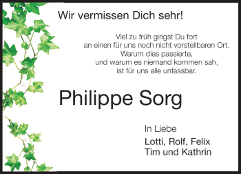 Traueranzeige von Philippe Sorg von Rüsselsheimer Echo, Groß-Gerauer-Echo, Ried Echo