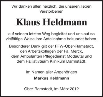 Traueranzeige von Klaus Heldmann von Echo-Zeitungen (Gesamtausgabe)