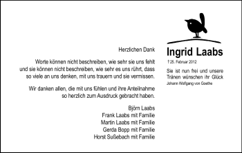 Traueranzeige von Ingrid Laabs von Echo-Zeitungen (Gesamtausgabe)
