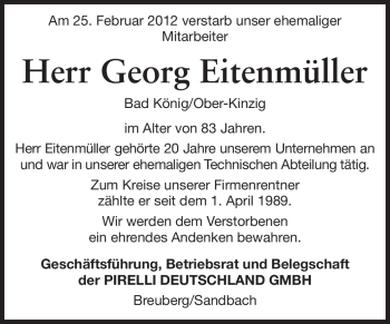 Traueranzeige von Georg Eitenmüller von Odenwälder Echo