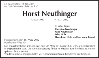 Traueranzeige von Horst Neuthinger von Starkenburger Echo