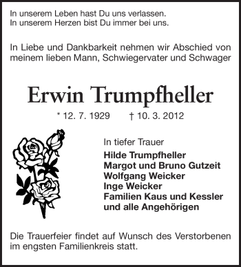 Traueranzeige von Erwin Trumpfheller von Darmstädter Echo, Odenwälder Echo, Rüsselsheimer Echo, Groß-Gerauer-Echo, Ried Echo