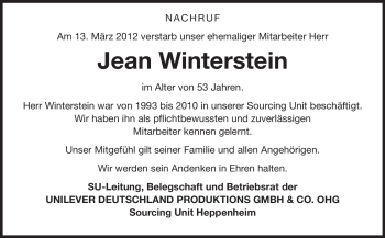 Traueranzeige von Jean Winterstein von Starkenburger Echo