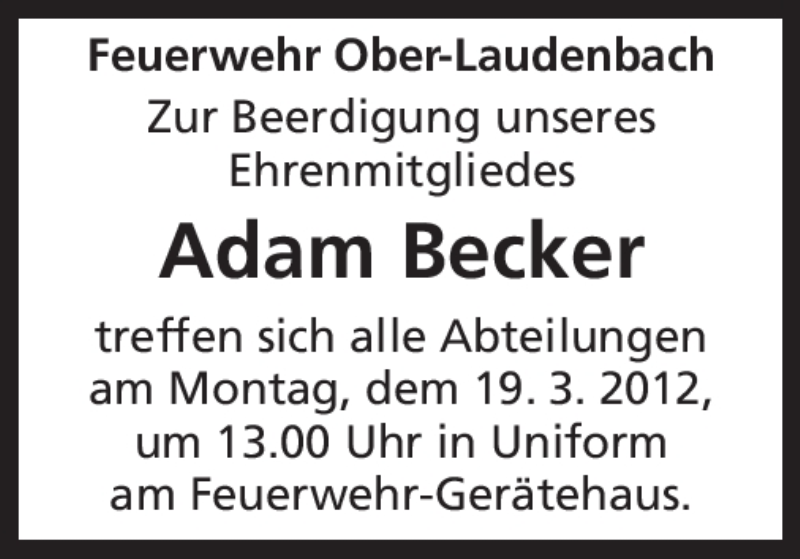  Traueranzeige für Adam Becker vom 16.03.2012 aus Starkenburger Echo