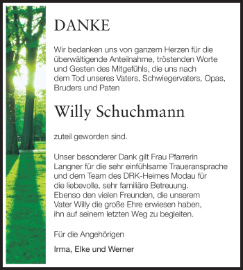 Traueranzeige von Willy Schuchmann von Echo-Zeitungen (Gesamtausgabe)