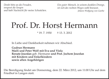Traueranzeige von Horst Hermann von Echo-Zeitungen (Gesamtausgabe)