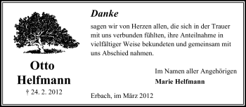 Traueranzeige von Otto Helfmann von Odenwälder Echo