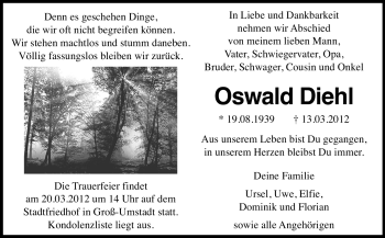 Traueranzeige von Oswald Diehl von Echo-Zeitungen (Gesamtausgabe)