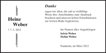 Traueranzeige von Heinz Weber von Rüsselsheimer Echo, Groß-Gerauer-Echo, Ried Echo