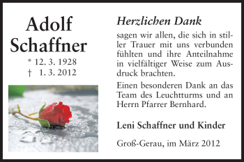 Traueranzeige von Adolf Schaffner von Rüsselsheimer Echo, Groß-Gerauer-Echo, Ried Echo