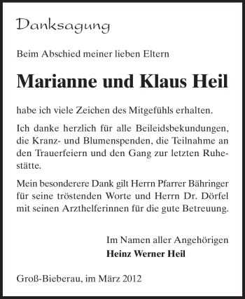 Traueranzeige von Marianne und Klaus Heil von Darmstädter Echo, Odenwälder Echo, Rüsselsheimer Echo, Groß-Gerauer-Echo, Ried Echo