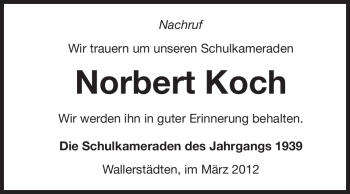 Traueranzeige von Norbert Heinrich Koch von Rüsselsheimer Echo, Groß-Gerauer-Echo, Ried Echo