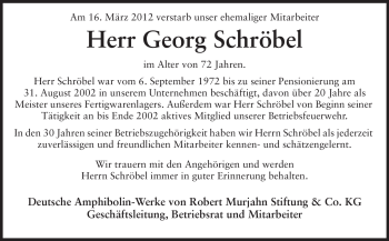 Traueranzeige von Georg Schröbel von Echo-Zeitungen (Gesamtausgabe)
