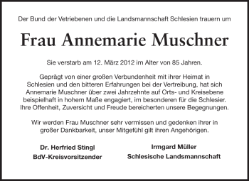 Traueranzeige von Annmarie Muschner von Rüsselsheimer Echo, Groß-Gerauer-Echo, Ried Echo