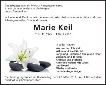 Traueranzeige von Marie Keil von Odenwälder Echo