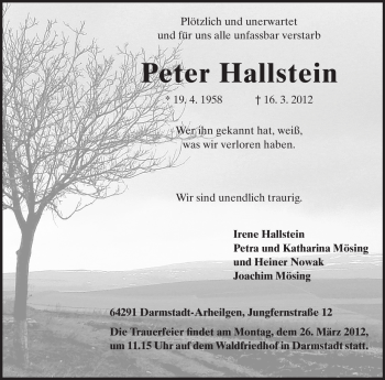 Traueranzeige von Peter Hallstein von Echo-Zeitungen (Gesamtausgabe)