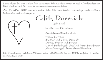 Traueranzeige von Edith Dörrsieb von Echo-Zeitungen (Gesamtausgabe)
