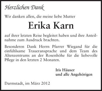 Traueranzeige von Erika Kern von Echo-Zeitungen (Gesamtausgabe)