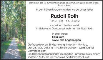 Traueranzeige von Rudolf Roth von Echo-Zeitungen (Gesamtausgabe)