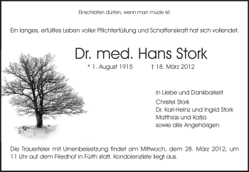 Traueranzeige von Hans Stork von Starkenburger Echo