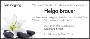 Traueranzeige von Helga Brauer von Rüsselsheimer Echo, Groß-Gerauer-Echo, Ried Echo