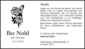 Traueranzeige von Ilse Nold von Rüsselsheimer Echo, Groß-Gerauer-Echo, Ried Echo