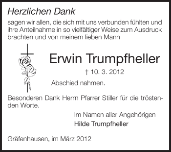 Traueranzeige von Erwin Trumpfheller von Echo-Zeitungen (Gesamtausgabe)
