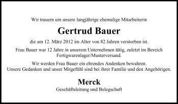 Traueranzeige von Gertrud Bauer von Echo-Zeitungen (Gesamtausgabe)