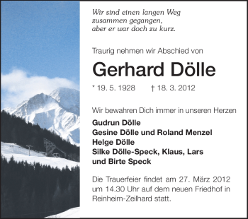 Traueranzeige von Gerhard Dölle von Echo-Zeitungen (Gesamtausgabe)