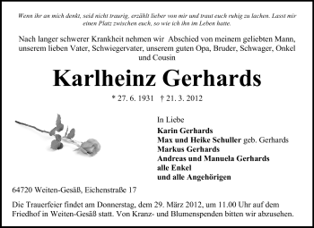 Traueranzeige von Karlheinz Gerhards von Odenwälder Echo