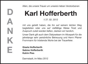Traueranzeige von Karl Hofferberth von Echo-Zeitungen (Gesamtausgabe)