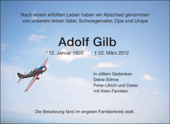 Traueranzeige von Adolf Gilb  von Echo-Zeitungen (Gesamtausgabe)