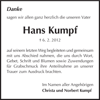 Traueranzeige von Hans Kumpf von Odenwälder Echo
