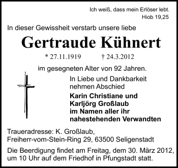 Traueranzeige von Gertraude Kühnert von Echo-Zeitungen (Gesamtausgabe)