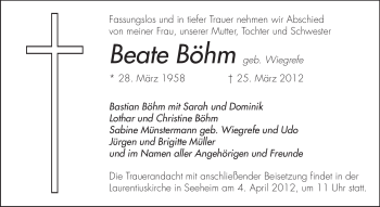 Traueranzeige von Beate Böhm von Echo-Zeitungen (Gesamtausgabe)