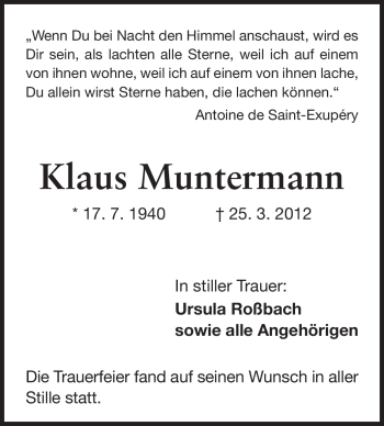 Traueranzeige von Klaus Muntermann von Darmstädter Echo, Odenwälder Echo, Rüsselsheimer Echo, Groß-Gerauer-Echo, Ried Echo