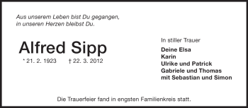 Traueranzeige von Alfred Sipp von Echo-Zeitungen (Gesamtausgabe)