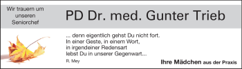 Traueranzeige von Gunter Trieb von Darmstädter Echo, Odenwälder Echo, Rüsselsheimer Echo, Groß-Gerauer-Echo, Ried Echo
