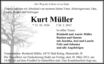 Traueranzeige von Kurt Müller von Odenwälder Echo
