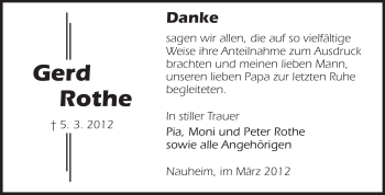 Traueranzeige von Gerd Rothe von Rüsselsheimer Echo, Groß-Gerauer-Echo, Ried Echo