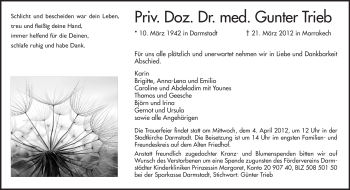 Traueranzeige von Gunter Trieb von Echo-Zeitungen (Gesamtausgabe)
