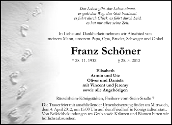 Traueranzeige von Elisabeth Schöner von Rüsselsheimer Echo, Groß-Gerauer-Echo, Ried Echo