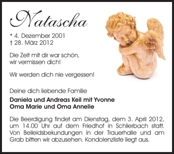 Traueranzeige von Natascha  von Starkenburger Echo, Bergsträßer Anzeiger