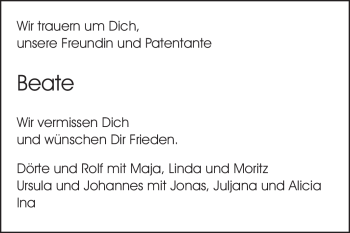 Traueranzeige von Beate Böhm von Echo-Zeitungen (Gesamtausgabe)