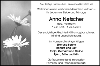 Traueranzeige von Anna Netscher von Echo-Zeitungen (Gesamtausgabe)