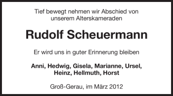 Traueranzeige von Rudolf Scheuermann von Rüsselsheimer Echo, Groß-Gerauer-Echo, Ried Echo