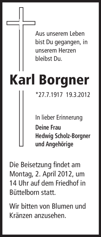 Traueranzeige von Karl Bogner von Rüsselsheimer Echo, Groß-Gerauer-Echo, Ried Echo