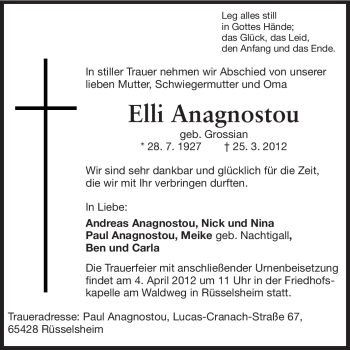 Traueranzeige von Elli Anagnostou von Rüsselsheimer Echo, Groß-Gerauer-Echo, Ried Echo