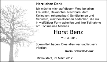 Traueranzeige von Horst Benz von Odenwälder Echo